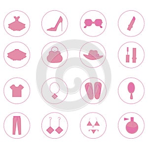 Fashion and beauty icons in pink colour in vector